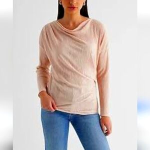 BNWT Women's Express Skimming Textured Draped Cowl Neck Ruched Side Blouse XL